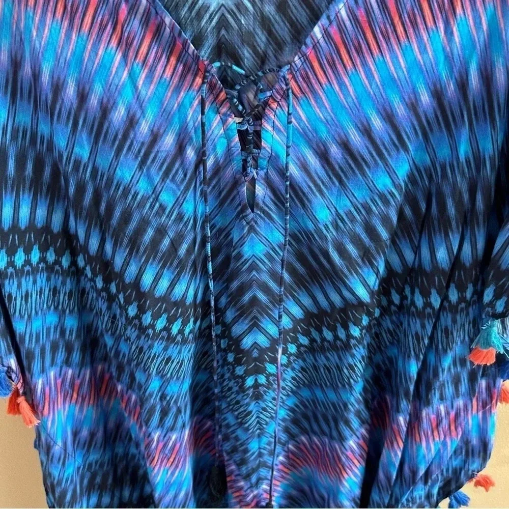 MIRACLESUIT Marrakech‎ Caftan Swim Coverup Multi Color Tassles Sz Large
